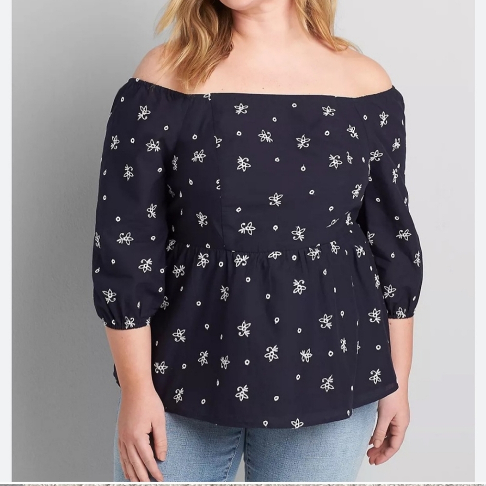 Lane Bryant eyelet peplum blouse top